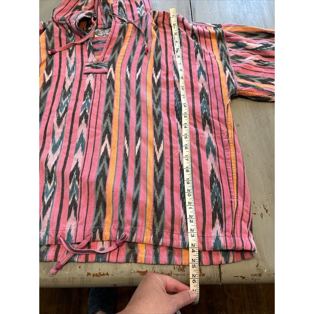 Vtg Angelique Pink Orange Green Southwest Print Hoodie Pullover Boho Free Size - Picture 10 of 12